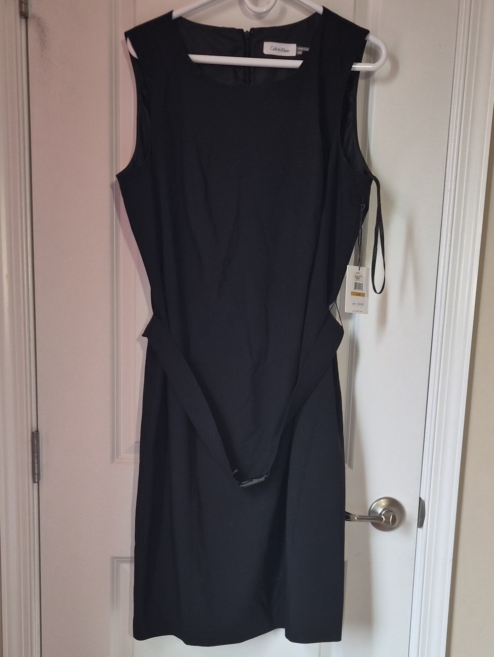 Calvin Klein Black Sleeveless Sheath Dress with Belt